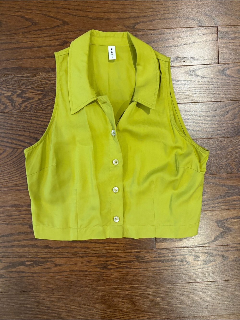 KOTN Sleeveless Button-Front Crop Top in Lime Green - part of set